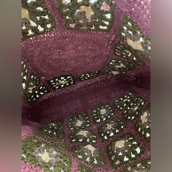 Tory Burch Pink & Green Raffia Hand Crochet Tote Bag - Picture 7 of 8